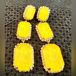 Yellow stone and rhinestone earrings